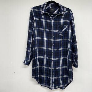 Rails Blue Silver Plaid Long Sleeve Buttons Down Tunic Length Shirt Top Womens S